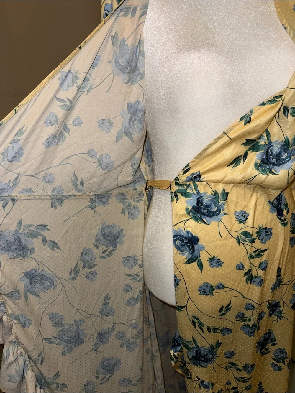 Yellow‎ Floral Wrap Midi Dress with Ruffle Detail